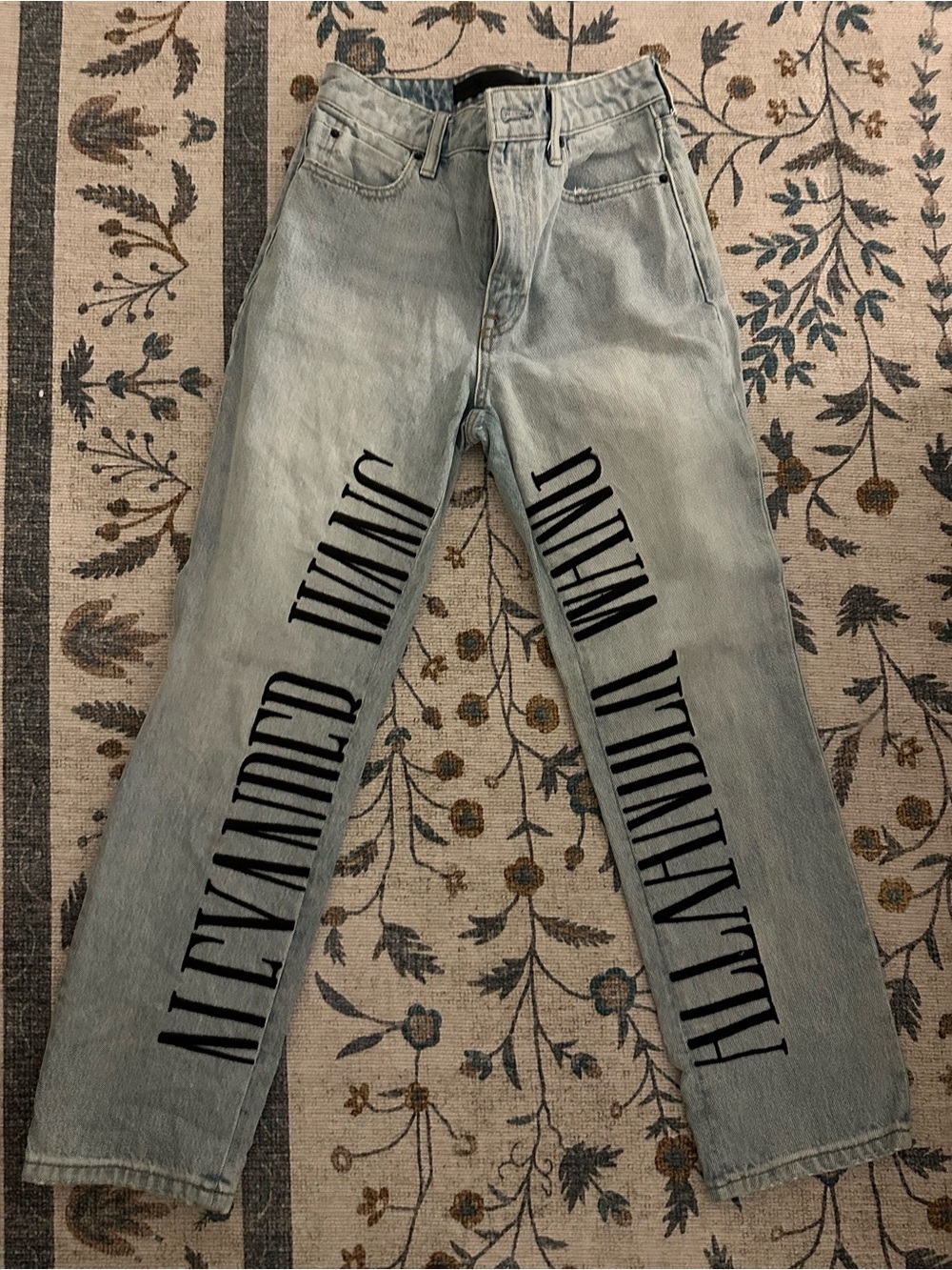 Alexander Wang Light Blue Straight-Leg Jeans with Black Vertical Logo